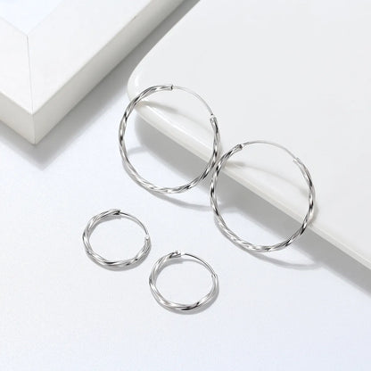 1 Pair Modern Style Classic Style Korean Style Circle Plating Sterling Silver White Gold Plated Rhodium Plated Silver Plated Hoop Earrings