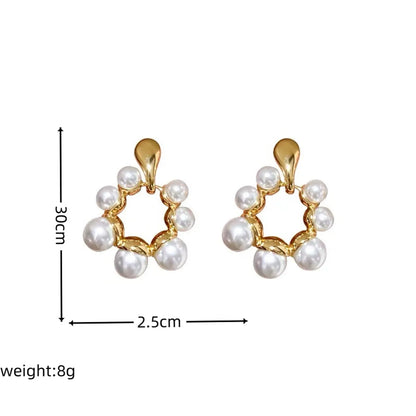 1 Pair Modern Style Classic Style Korean Style Round Inlay Copper Artificial Pearls 14K Gold Plated Drop Earrings