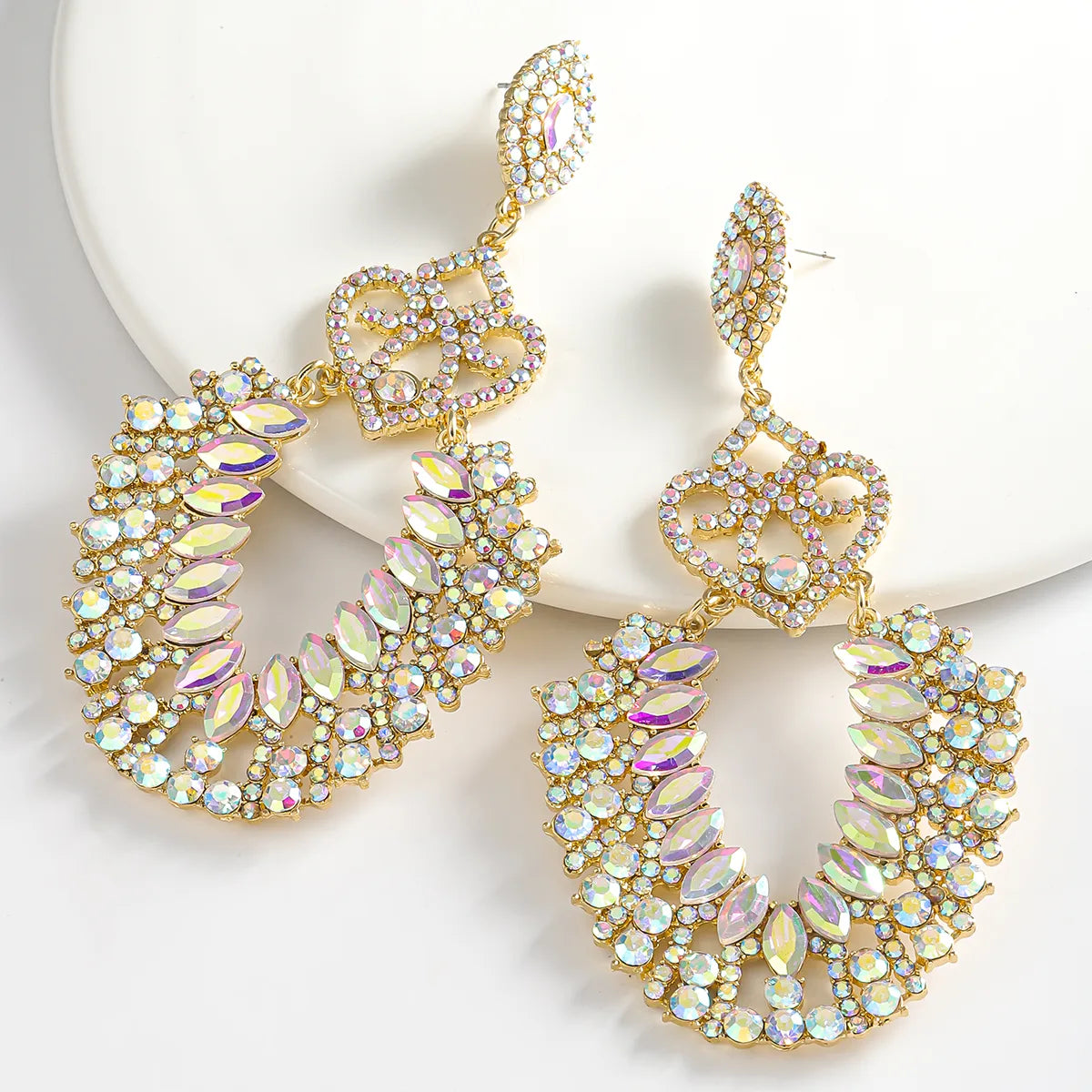 1 Pair Modern Style Classic Style Shiny Geometric Hollow Out Inlay Zinc Alloy Rhinestones K Gold Plated Drop Earrings