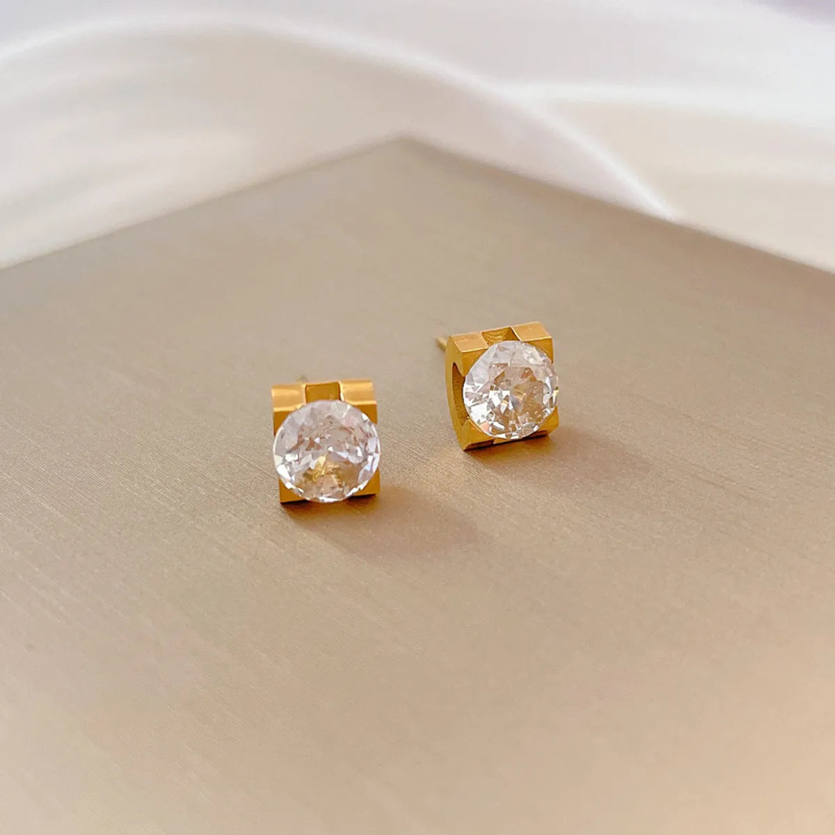 1 Pair Modern Style Classic Style Square Plating Inlay Titanium Steel Artificial Gemstones Gold Plated Ear Studs