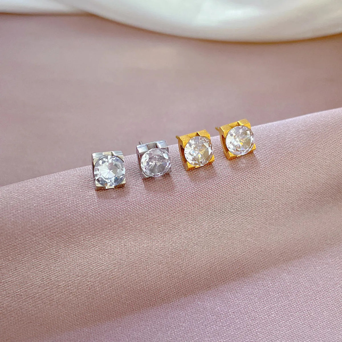 1 Pair Modern Style Classic Style Square Plating Inlay Titanium Steel Artificial Gemstones Gold Plated Ear Studs