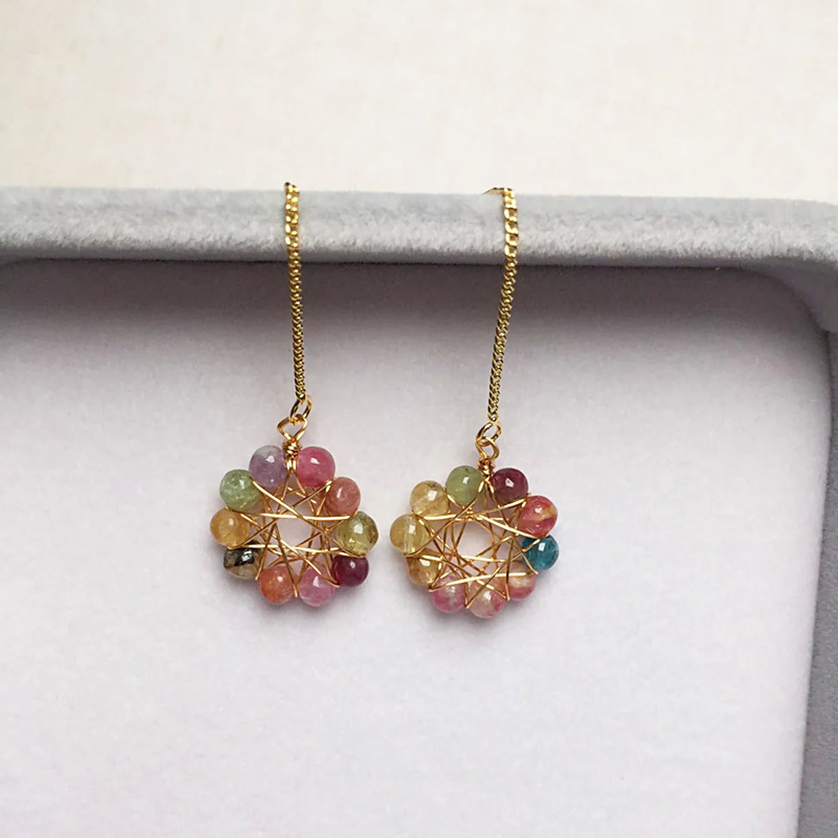 1 Pair Modern Style Flower Tourmaline Alloy Earrings