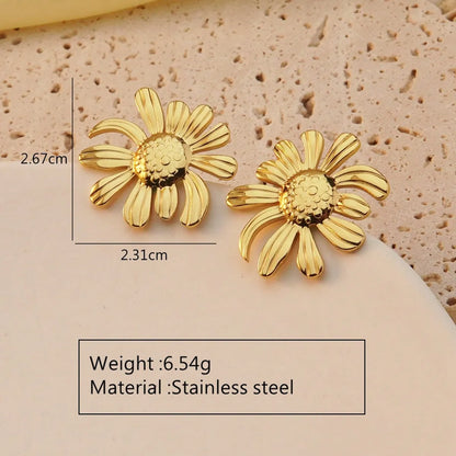 1 Pair Modern Style Geometric Flower Stamping 304 Stainless Steel Imitation Gold  Drop Earrings Ear Studs