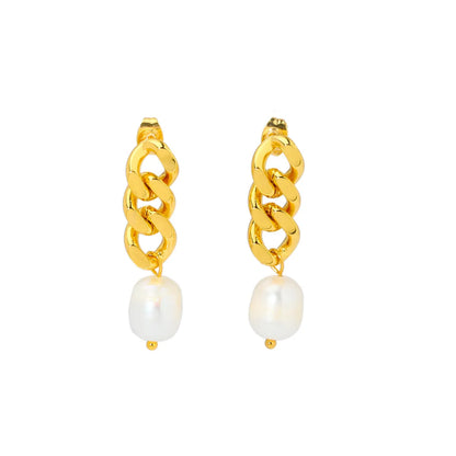 1 Pair Modern Style Geometric Plating Stainless Steel Freshwater Pearl 18k Gold Plated Drop Earrings