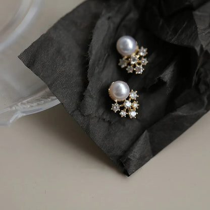 1 Pair Modern Style Korean Style Geometric Plating Inlay Sterling Silver Pearl Zircon Ear Studs