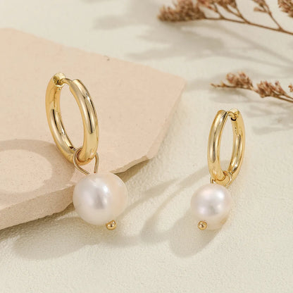 1 Pair Modern Style Korean Style Geometric Stainless Steel Freshwater Pearl Gold Plated Drop Earrings