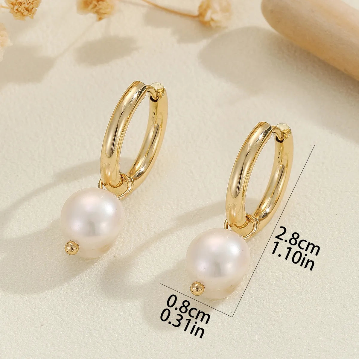 1 Pair Modern Style Korean Style Geometric Stainless Steel Freshwater Pearl Gold Plated Drop Earrings