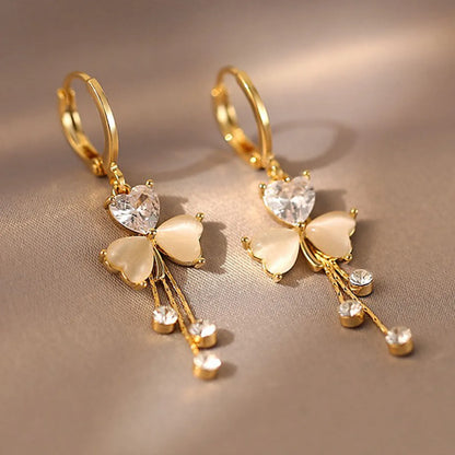 1 Pair Modern Style Leaf Inlay Copper Zircon Earrings