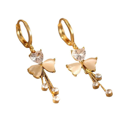 1 Pair Modern Style Leaf Inlay Copper Zircon Earrings