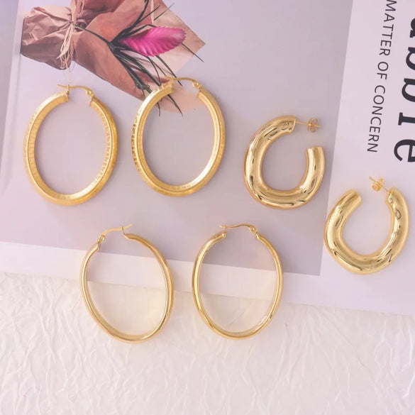 1 Pair Modern Style Oversized Circle Solid Color 304 Stainless Steel Brass 18K Gold Plated Earrings