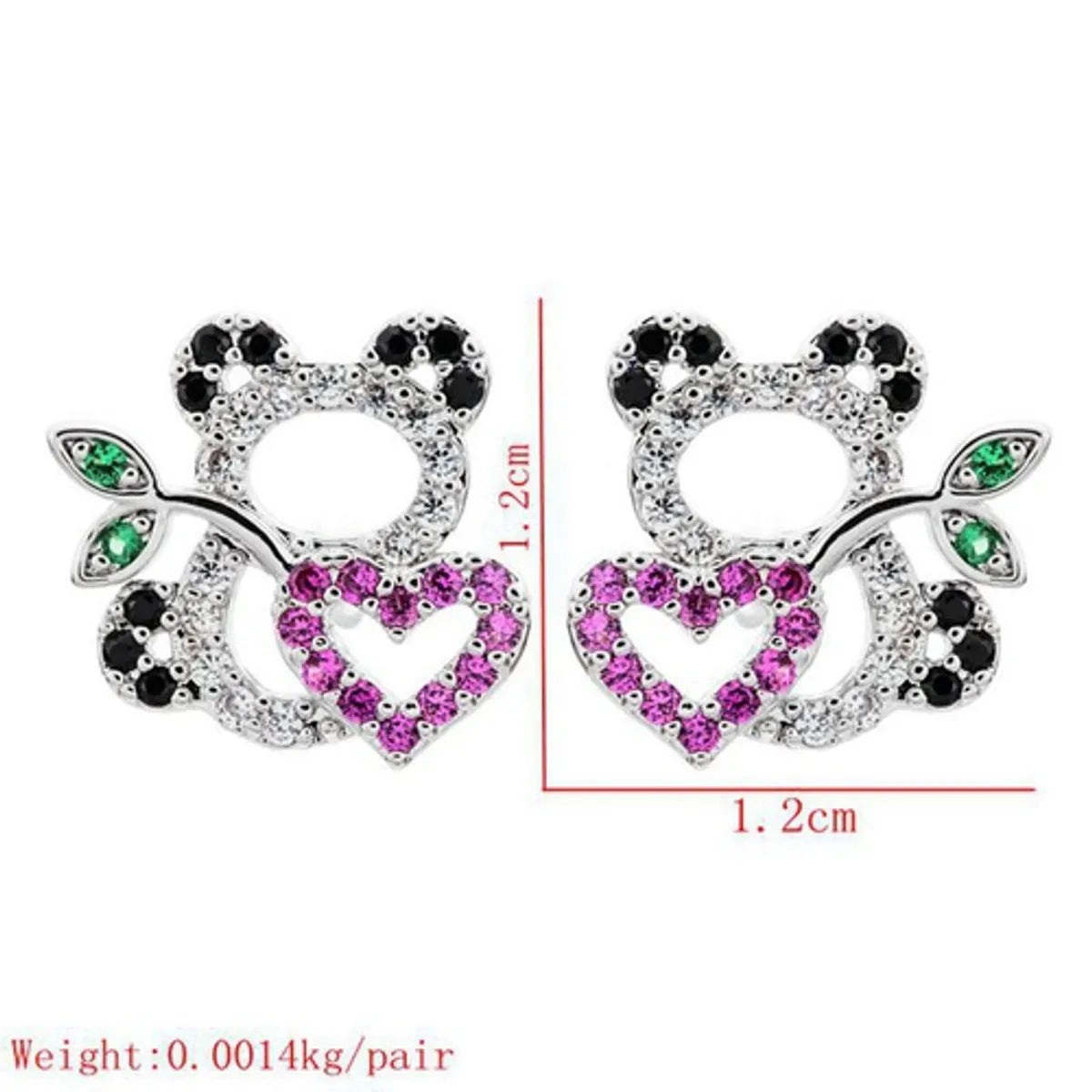 1 Pair Modern Style Panda Plating Inlay Copper Zircon White Gold Plated Ear Studs