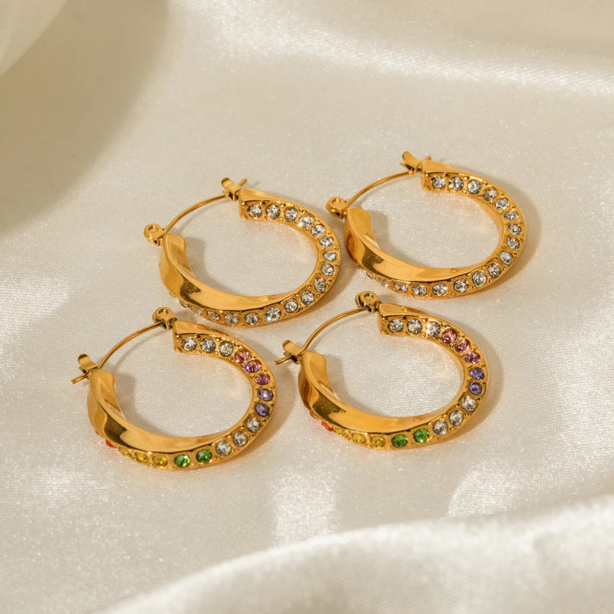 1 Pair Modern Style Round Plating Inlay Stainless Steel Artificial Diamond 18k Gold Plated Hoop Earrings