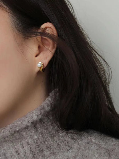 1 Pair Modern Style Round Plating Inlay Sterling Silver Artificial Pearls 18k Gold Plated Earrings