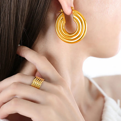 1 Pair Modern Style Round Plating Titanium Steel Hoop Earrings