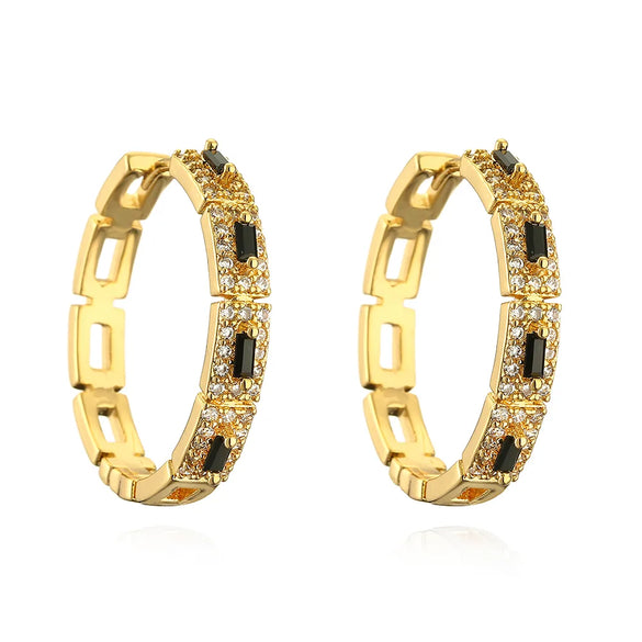 1 Pair Modern Style Round Square Plating Inlay Copper Zircon 18k Gold Plated Hoop Earrings