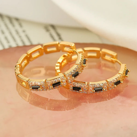 1 Pair Modern Style Round Square Plating Inlay Copper Zircon 18k Gold Plated Hoop Earrings