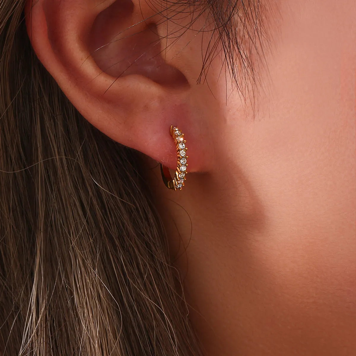 1 Pair Modern Style Round Stainless Steel Plating Inlay Zircon 18k Gold Plated Hoop Earrings