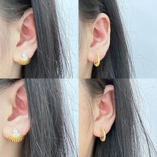 1 Pair Modern Style Shiny C Shape Lines Shell Plating Hollow Out Inlay Copper Zircon 18K Gold Plated Ear Studs