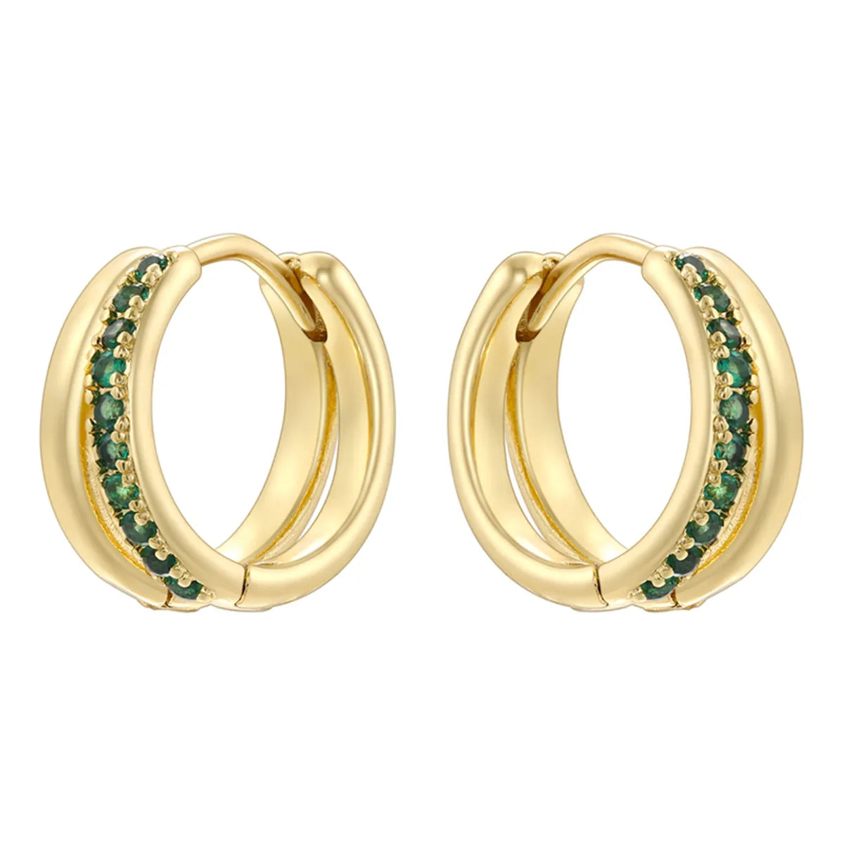 1 Pair Modern Style Shiny Double Ring Round Plating Inlay Copper Zircon 18K Gold Plated Earrings