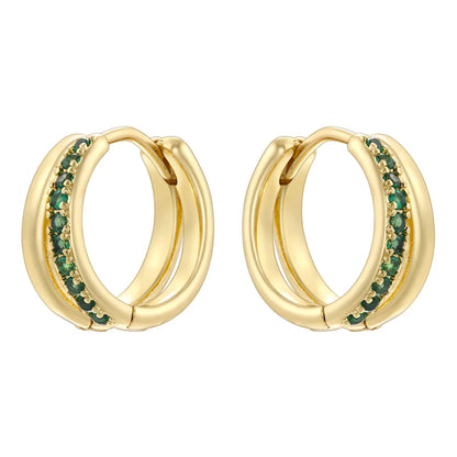 1 Pair Modern Style Shiny Double Ring Round Plating Inlay Copper Zircon 18K Gold Plated Earrings