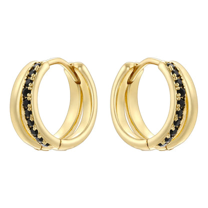 1 Pair Modern Style Shiny Double Ring Round Plating Inlay Copper Zircon 18K Gold Plated Earrings