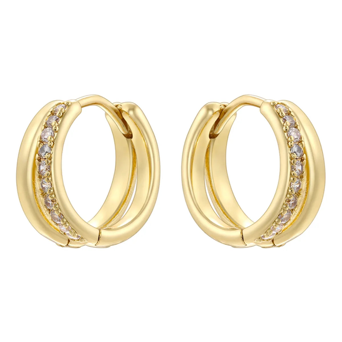 1 Pair Modern Style Shiny Double Ring Round Plating Inlay Copper Zircon 18K Gold Plated Earrings