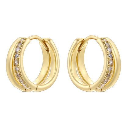 1 Pair Modern Style Shiny Double Ring Round Plating Inlay Copper Zircon 18K Gold Plated Earrings