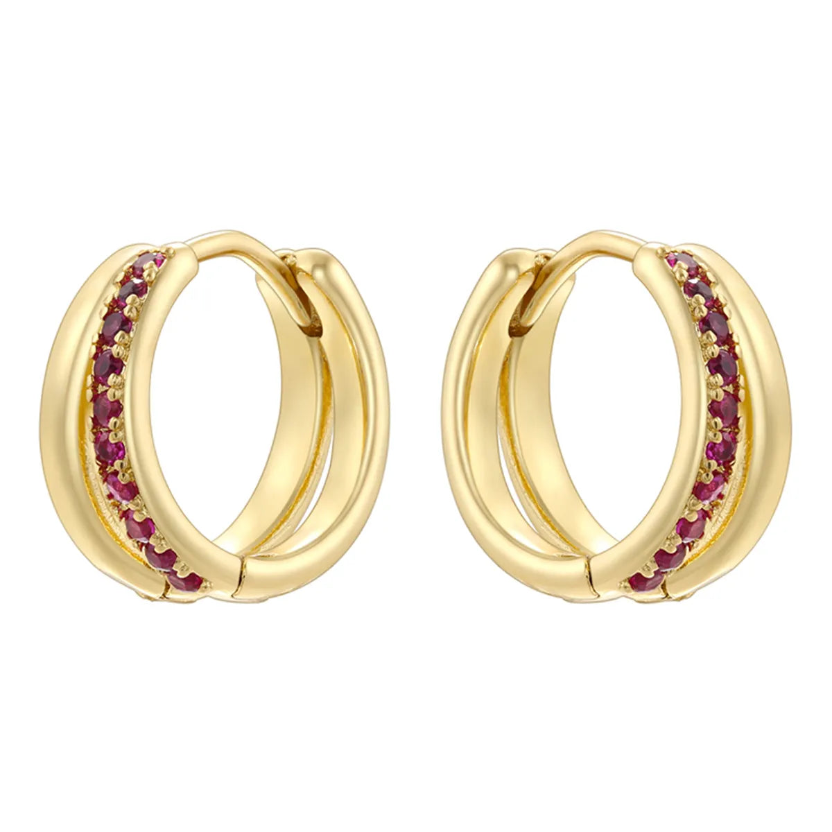 1 Pair Modern Style Shiny Double Ring Round Plating Inlay Copper Zircon 18K Gold Plated Earrings