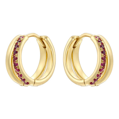 1 Pair Modern Style Shiny Double Ring Round Plating Inlay Copper Zircon 18K Gold Plated Earrings