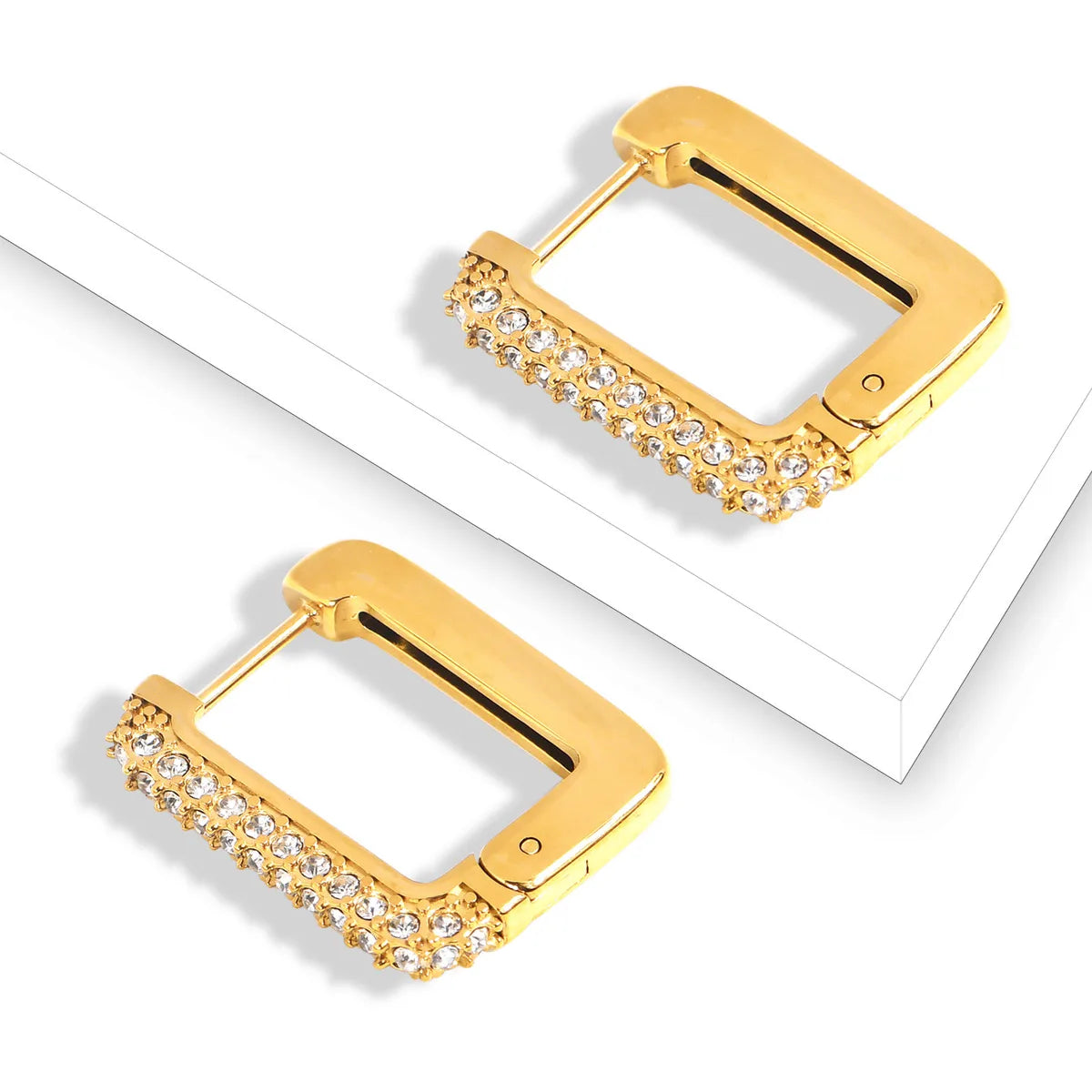 1 Pair Modern Style Shiny Square Inlay 304 Stainless Steel Zircon 18K Gold Plated Earrings