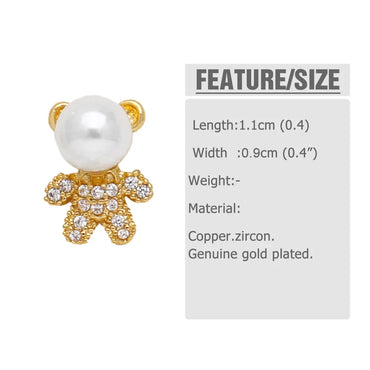 1 Pair Modern Style Simple Style Animal Bear Plating Inlay Copper Artificial Pearls Zircon 18k Gold Plated Ear Studs