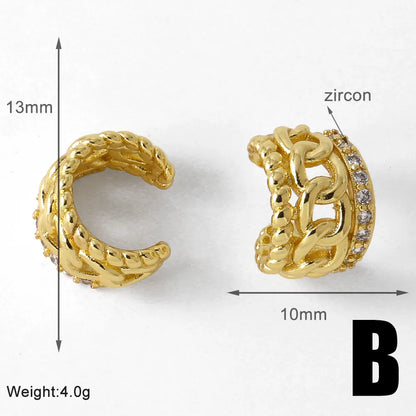 1 Pair Modern Style Simple Style C Shape Heart Shape Flower Plating Inlay Copper Zircon 18K Gold Plated Ear Cuffs