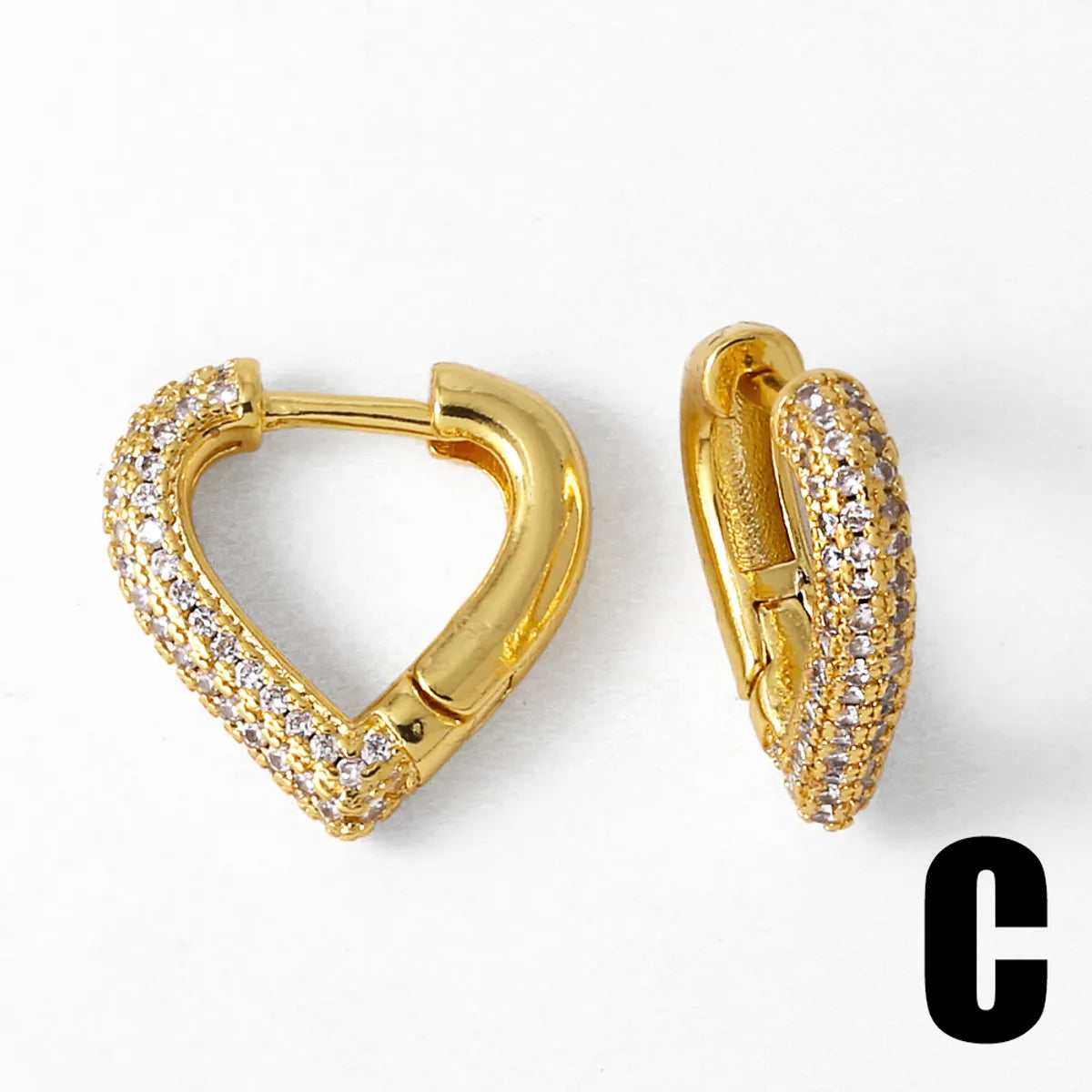 1 Pair Modern Style Simple Style C Shape Heart Shape Plating Inlay Copper Zircon 18K Gold Plated Earrings Ear Studs