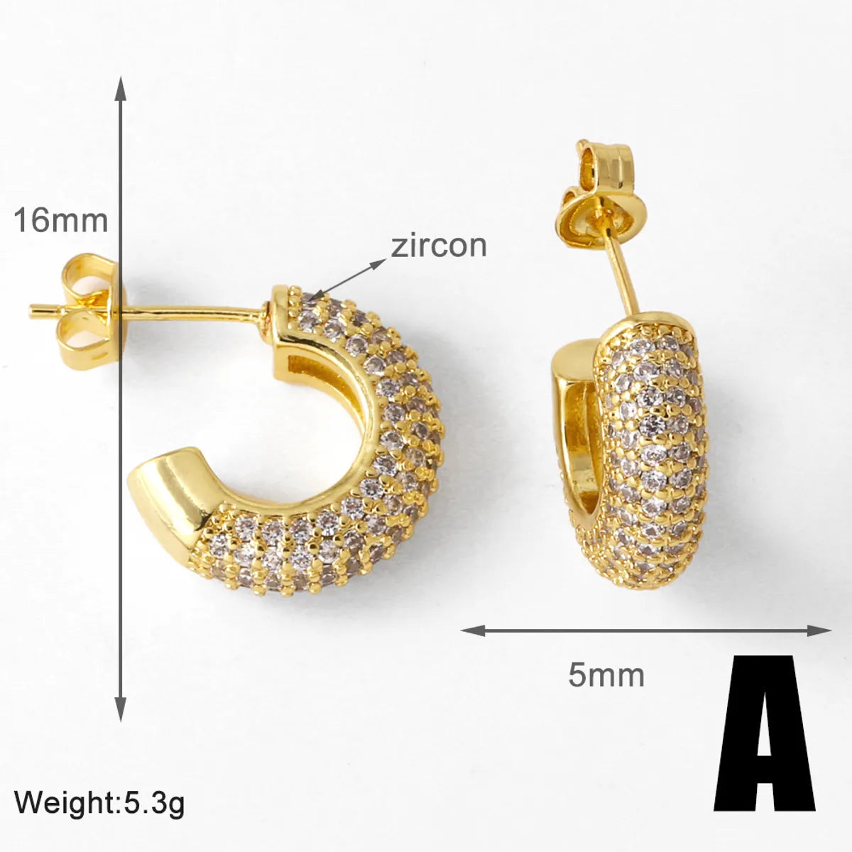 1 Pair Modern Style Simple Style C Shape Heart Shape Plating Inlay Copper Zircon 18K Gold Plated Earrings Ear Studs