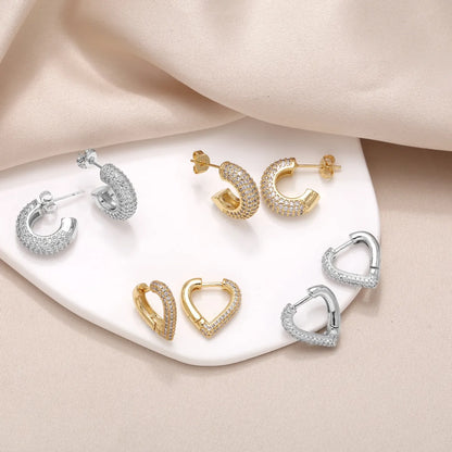 1 Pair Modern Style Simple Style C Shape Heart Shape Plating Inlay Copper Zircon 18K Gold Plated Earrings Ear Studs