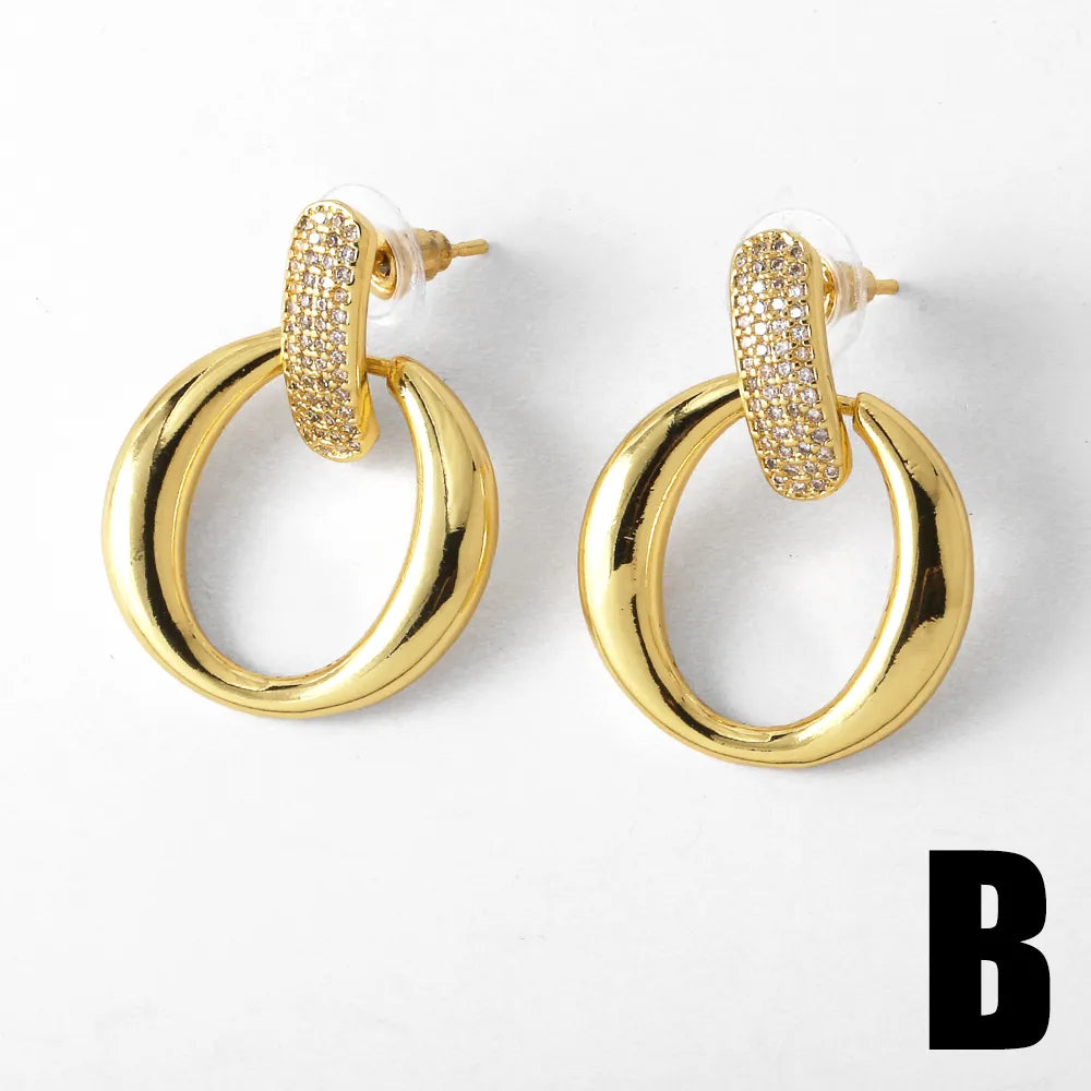 1 Pair Modern Style Simple Style C Shape Plating Inlay Copper Zircon 18K Gold Plated Ear Studs