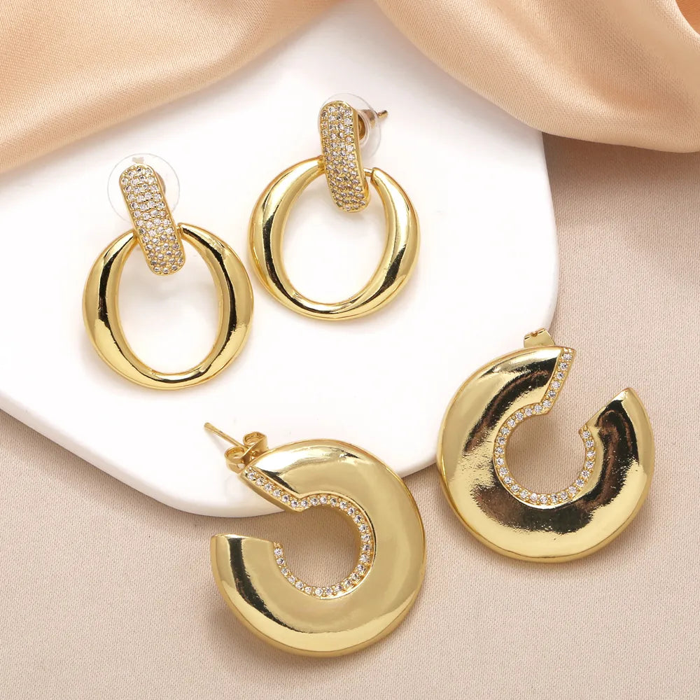 1 Pair Modern Style Simple Style C Shape Plating Inlay Copper Zircon 18K Gold Plated Ear Studs