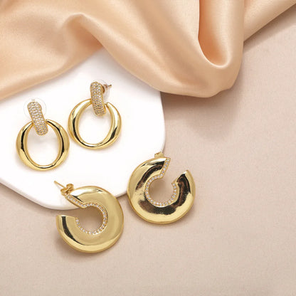 1 Pair Modern Style Simple Style C Shape Plating Inlay Copper Zircon 18K Gold Plated Ear Studs