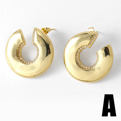 1 Pair Modern Style Simple Style C Shape Plating Inlay Copper Zircon 18K Gold Plated Ear Studs