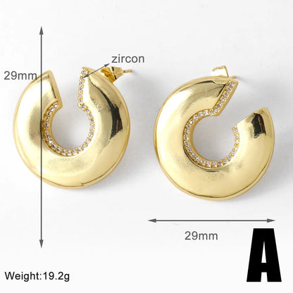 1 Pair Modern Style Simple Style C Shape Plating Inlay Copper Zircon 18K Gold Plated Ear Studs