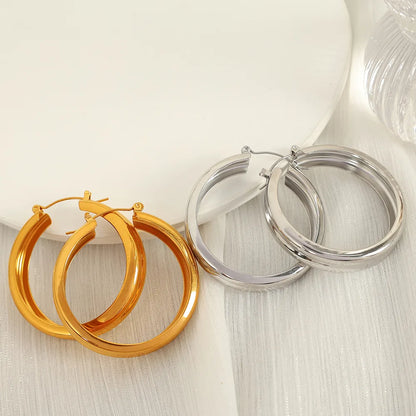 1 Pair Modern Style Simple Style Classic Style Circle Plating Titanium Steel 18K Gold Plated Hoop Earrings