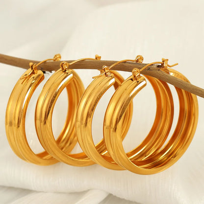 1 Pair Modern Style Simple Style Classic Style Circle Plating Titanium Steel 18K Gold Plated Hoop Earrings