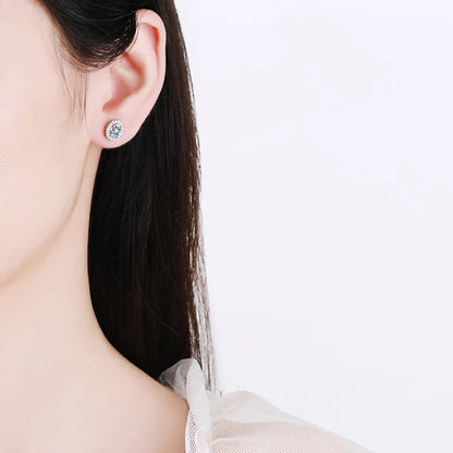 1 Pair Modern Style Simple Style Classic Style Geometric Inlay Sterling Silver Zircon White Gold Plated Ear Studs