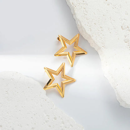 1 Pair Modern Style Simple Style Classic Style Pentagram Hollow Out 304 Stainless Steel 14K Gold Plated Ear Studs