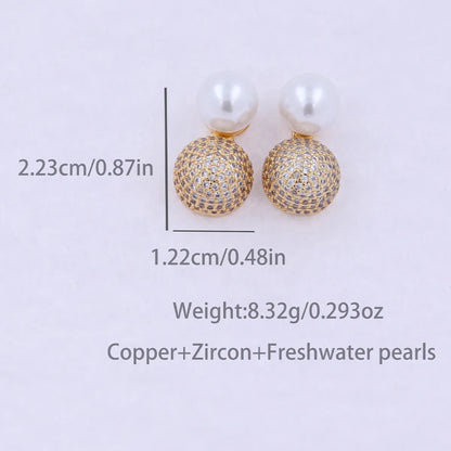 1 Pair Modern Style Simple Style Classic Style Round Inlay Copper Artificial Pearls Zircon 18K Gold Plated Ear Studs