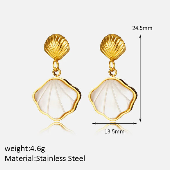 1 Pair Modern Style Simple Style Classic Style Shell Plating Inlay 304 Stainless Steel White Shell 18K Gold Plated Drop Earrings