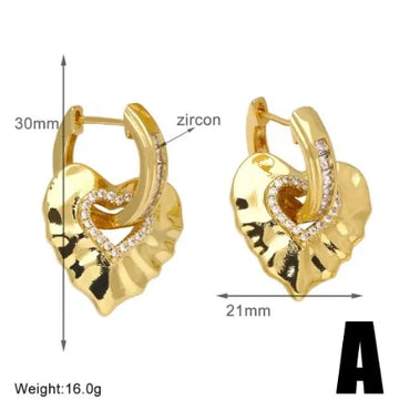 1 Pair Modern Style Simple Style Heart Shape Inlay Copper Zircon 18K Gold Plated Drop Earrings Ear Studs