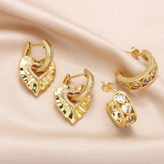 1 Pair Modern Style Simple Style Heart Shape Inlay Copper Zircon 18K Gold Plated Drop Earrings Ear Studs