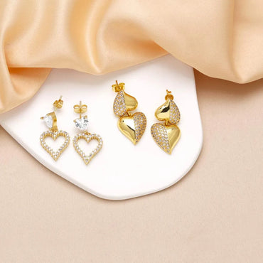 1 Pair Modern Style Simple Style Heart Shape Plating Inlay Copper Zircon 18K Gold Plated Drop Earrings