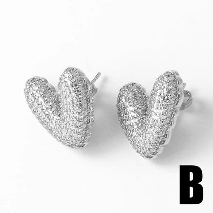 1 Pair Modern Style Simple Style Heart Shape Plating Inlay Copper Zircon 18K Gold Plated Ear Studs